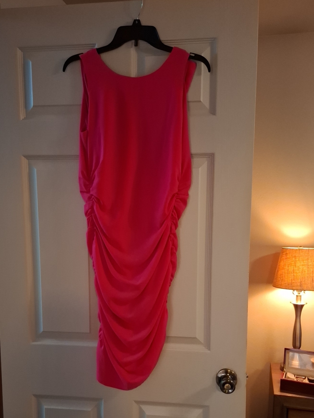 NSR Hot Pink Ruched Midi Dress